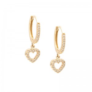 MINI HOOP EARRING W/ HEART CHARM (14K)