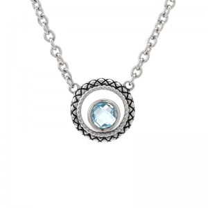 Sterling Silver Regalo Round Bezel Blue Topaz Necklace (Silver Blue Topaz Necklace)