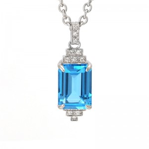 Sterling Silver Gatsby Emerald Prong Blue Topaz Necklace (Silver Blue Topaz Necklace)