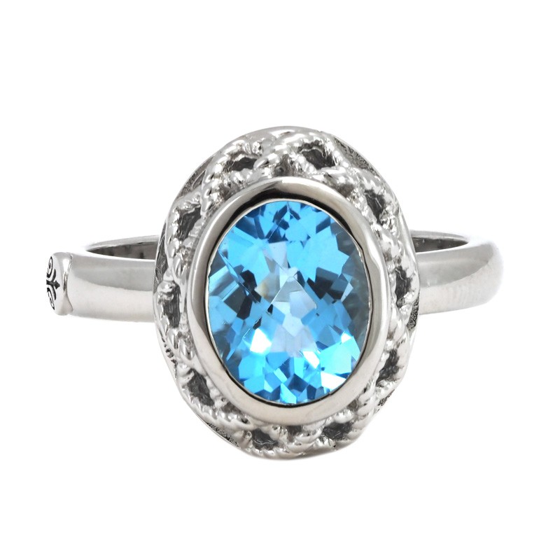 Sterling Silver Rioja Oval Bezel Blue Topaz Ring (Silver Blue Topaz Ring)