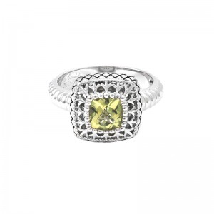 Sterling Silver Fleur De Lis Cushion Bezel Lemon Quartz Ring (Silver Lemon Quartz Ring)