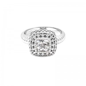 Sterling Silver Fleur De Lis Cushion Bezel White Topaz Ring (Silver White Topaz Ring)