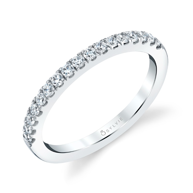 14K WHITE GOLD ONE PRONG BAND WITH .25CTTW ROUND SI CLARITY & G COLOR DIAMONDS SET 1/2 WAY