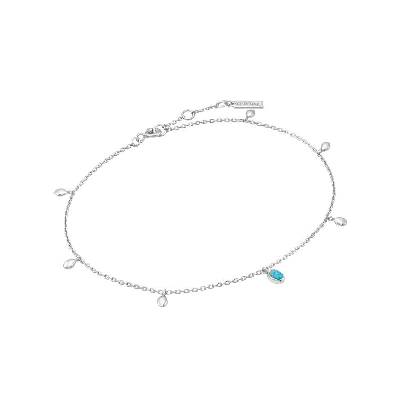 Silver Turquoise Drop Pendant Anklet