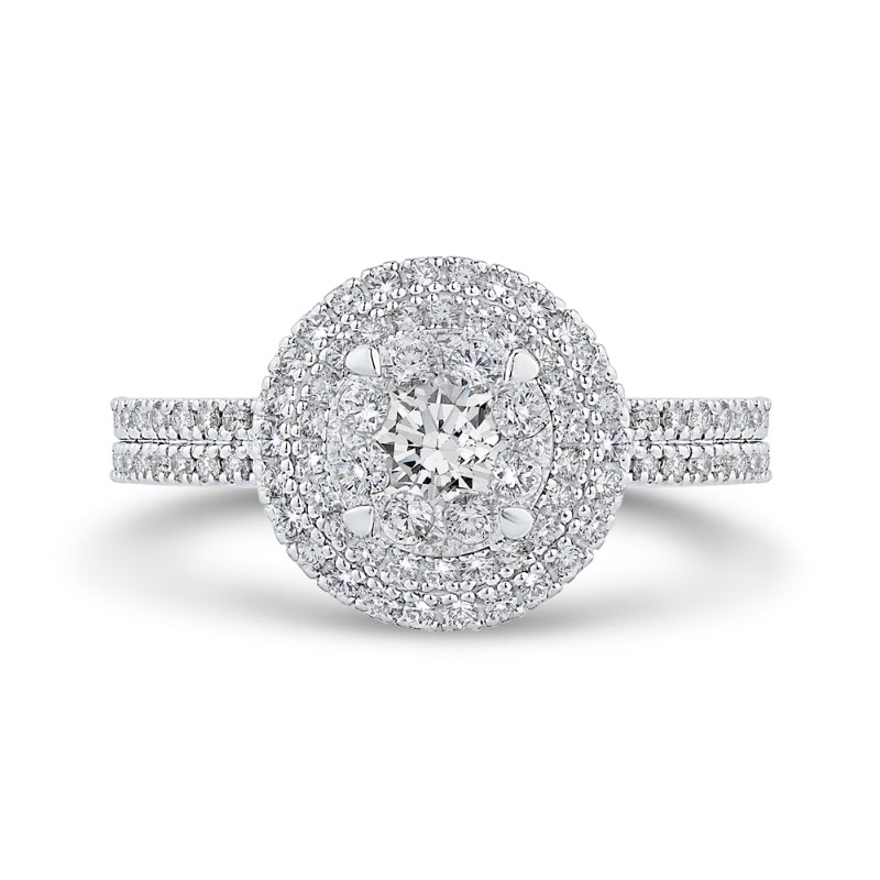 Round Diamond Double Halo Engagement Ring in 14K White Gold