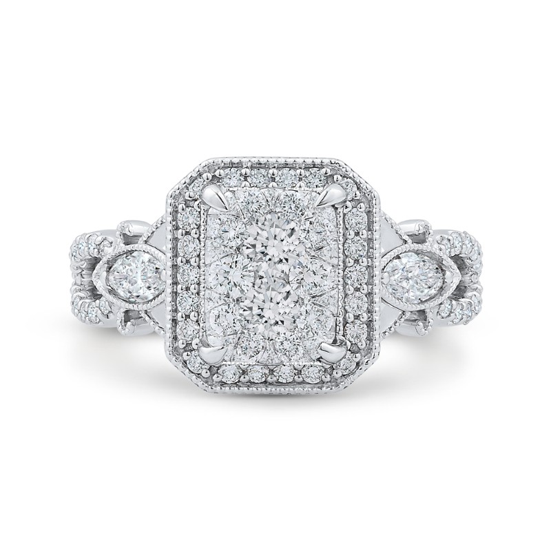 Round Diamond Halo Engagement Ring in 14K White Gold