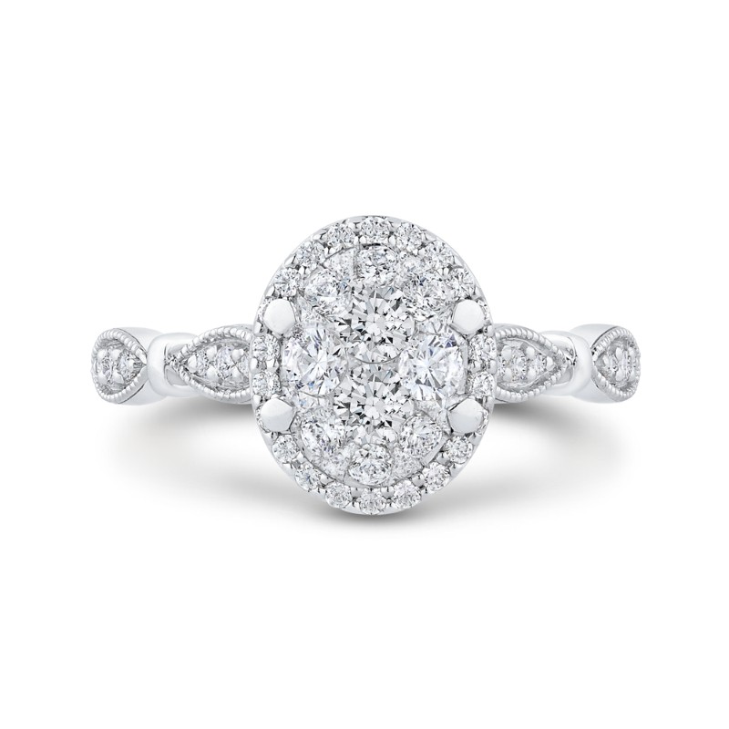 Round Diamond Halo Engagement Ring in 14K White Gold