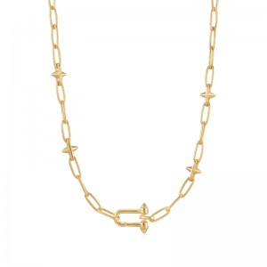 Gold Stud Link Charm Necklace