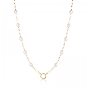 Gold Pearl Chain Charm Connector Necklace