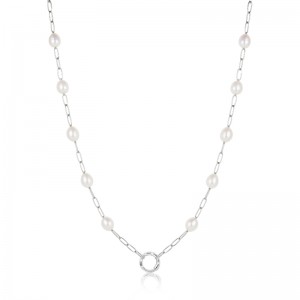 Silver Pearl Chain Charm Connector Necklace