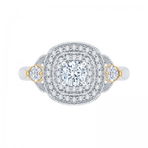 Round Diamond Double Halo Engagement Ring in 14K Two Tone Gold