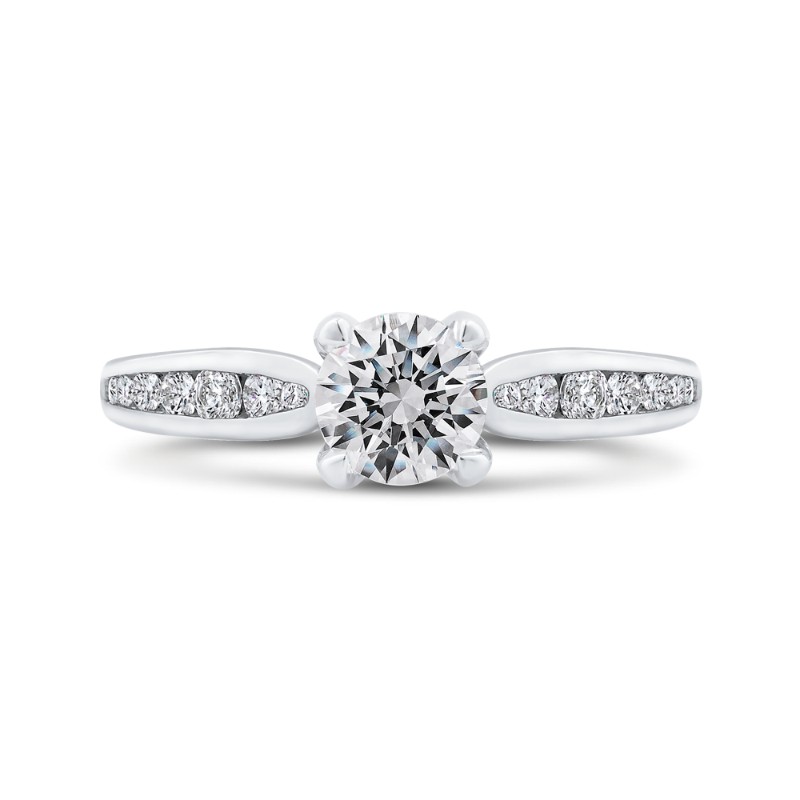 Round Diamond Cathedral Style Engagement Ring in 14K White Gold