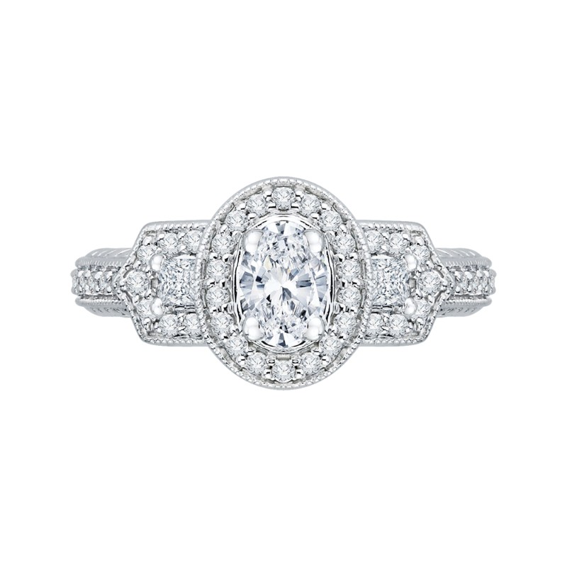 Oval Cut Diamond Halo Engagement Ring in 14K White Gold