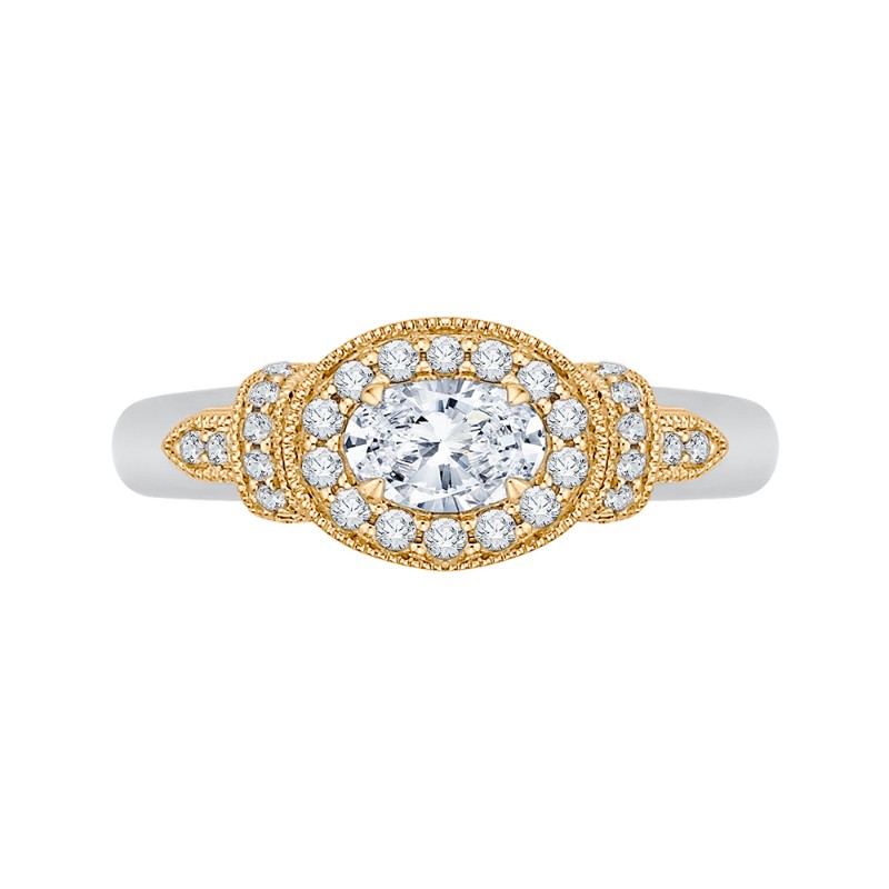 Oval Cut Diamond Halo Engagement Ring in 14K Two Tone Gold