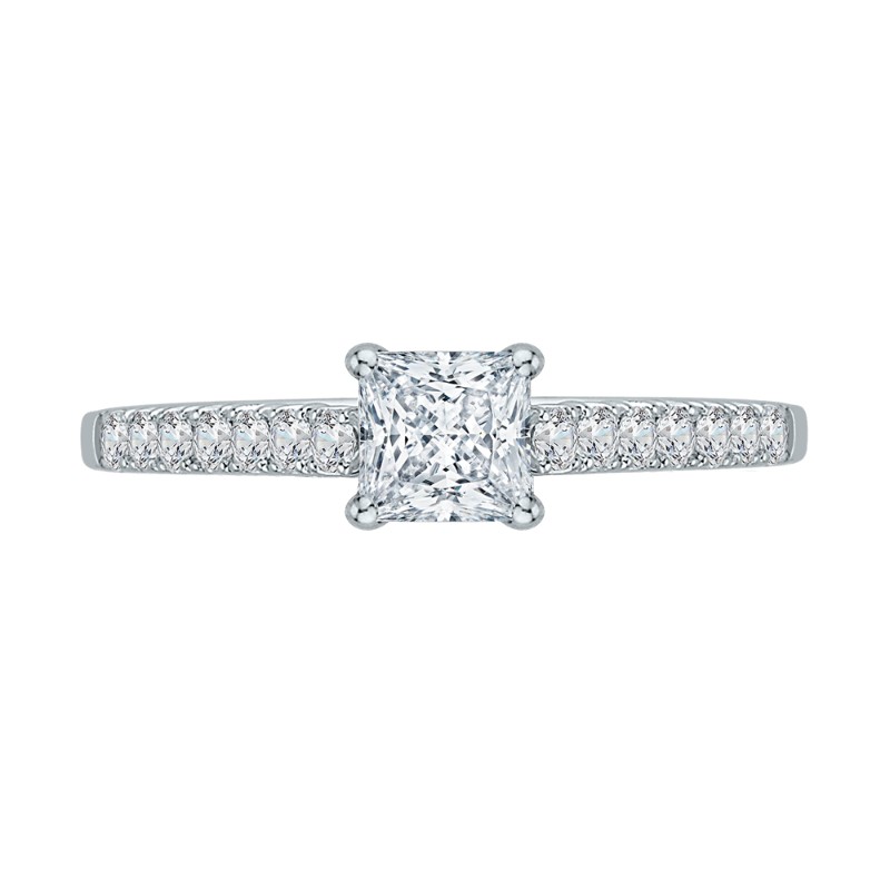 Princess Cut Diamond Cathedral Style Engagement Ring in 14K White Gold