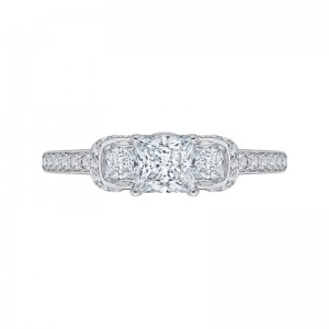 Princess Cut Diamond Three-Stone Engagement Ring in 14K White Gold