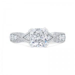 Cushion Cut Diamond Criss-Cross Engagement Ring in 14K White Gold (Semi-Mount)