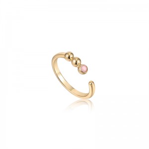 Gold Orb Rose Quartz Adjustable Ring