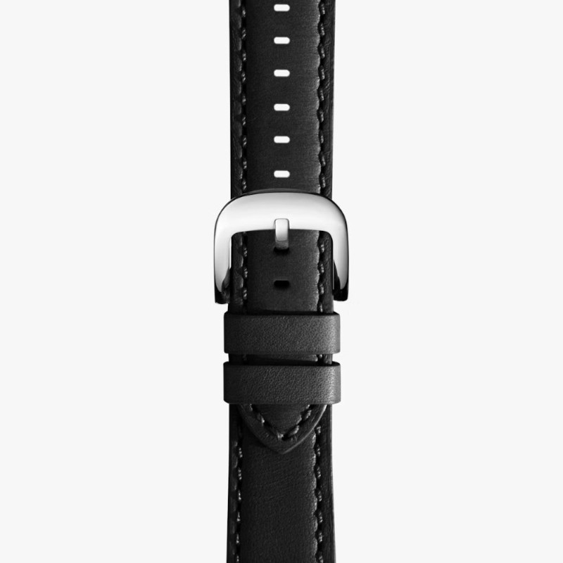 SHINOLA 20MM ANILINE LATIGO RAILROAD CLASSIC DARK NUT BROWN EATHER STRAP WITH BLACK STITCHING AND A POLISHED STAINLESS STEEL BUCKLE