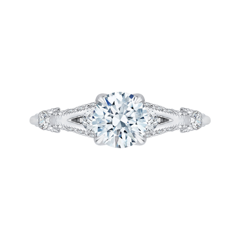 Split Shank Round Diamond Vintage Engagement Ring in 14K White Gold (Semi-Mount)