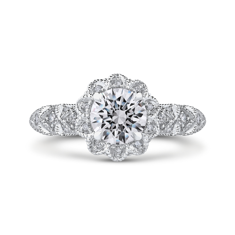 Diamond Flower Halo Engagement Ring in 14K White Gold (Semi-Mount)