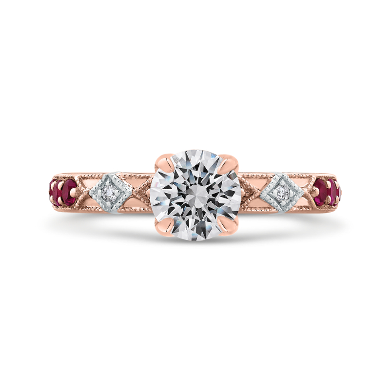 Round Diamond and Ruby Engagement Ring in 14K Two Tone Gold (Semi-Mount)