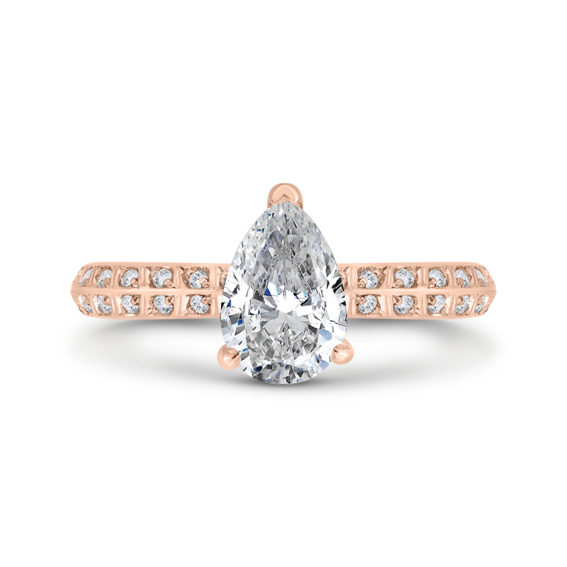 Pear Cut Diamond Double Row Engagement Ring with Round Shank in 14K Rose Gold (Semi-Mount)
