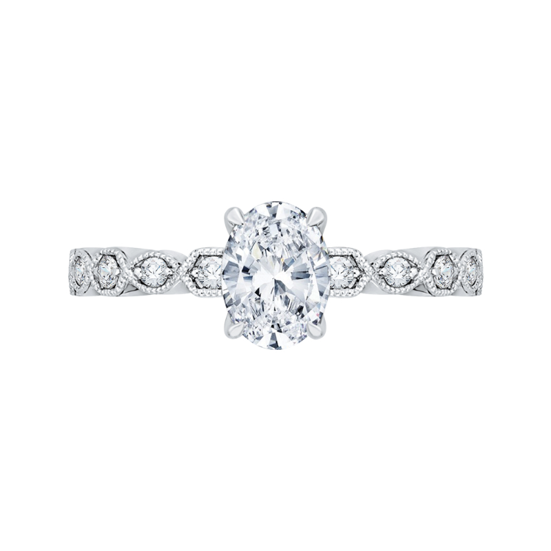 Oval Cut Diamond Floral Engagement Ring in 14K White Gold (Semi-Mount)
