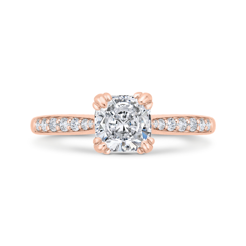 Cushion Cut Diamond Solitaire Plus Engagement Ring in 14K Rose Gold (Semi-Mount)